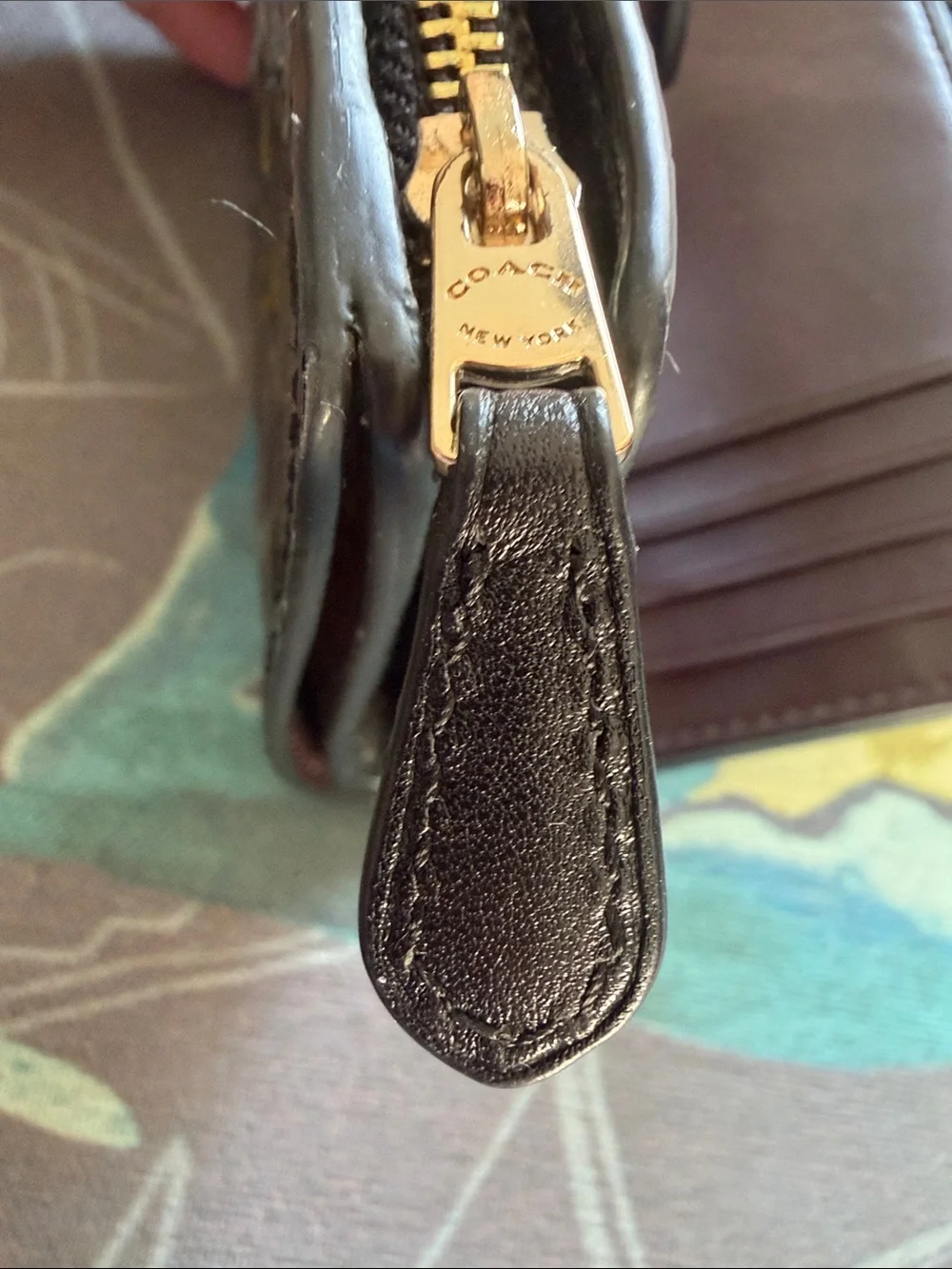 Coach Black Patent Signature Wallet with Yellow Zip Card Case